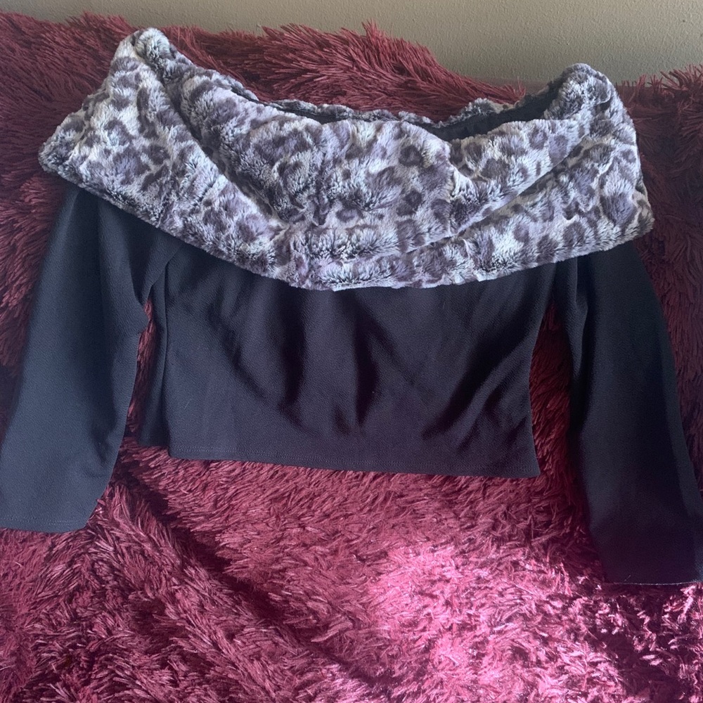 Black and Grey Cheetah Print Fur Top